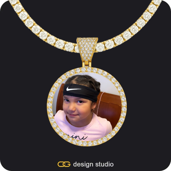 Custom Photo Pendant - Gold / Circle (3 cm) / Tennis