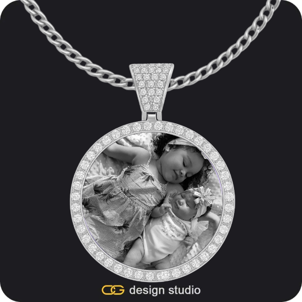 Custom Photo Pendant - Silver / Circle (4 cm) / Cuban (3mm)