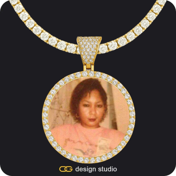 Custom Photo Pendant - Gold / Circle (4 cm) / Tennis