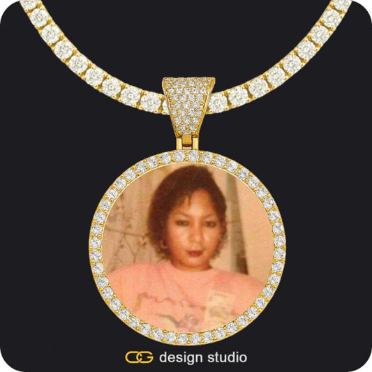Custom Photo Pendant - Gold / Circle (4 cm) / Tennis