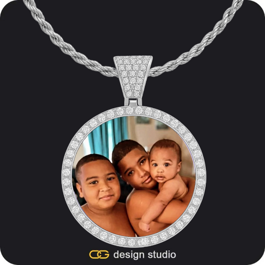 Shell Initial Necklace - Q / Gold,Custom Photo Pendant - Silver / Circle (4 cm) / Rope