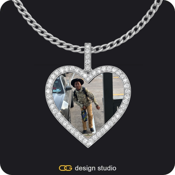 Custom Photo Pendant - Silver / Heart / Cuban (3mm),Custom Photo Pendant - Silver / Heart / Rope