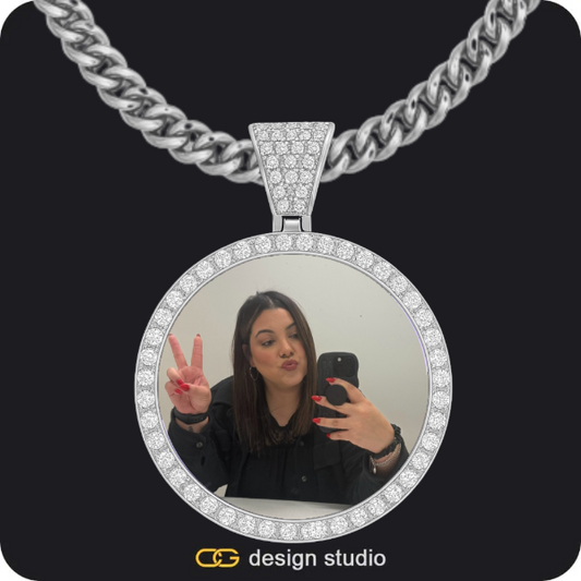 Custom Photo Pendant - Silver / Circle (4 cm) / Cuban (5mm)