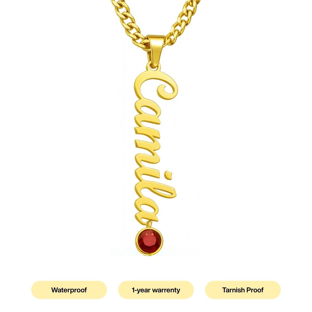 Birthstone Vertical Name Necklace