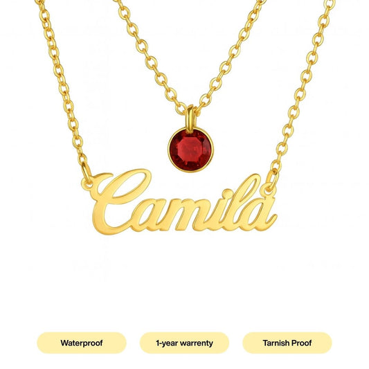 Birthstone Double Layer Name Necklace