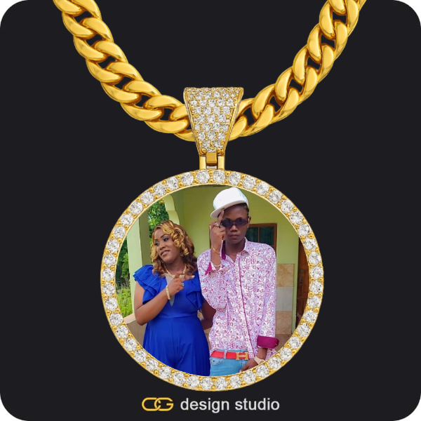 Clover Initial Necklace - D / 18 inch,Custom Photo Pendant - Gold / Circle (4 cm) / Cuban (10mm)