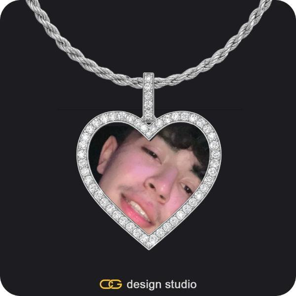 Custom Photo Pendant - Silver / Heart / Rope