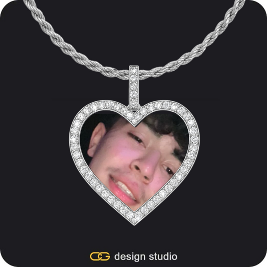Custom Photo Pendant - Silver / Heart / Rope