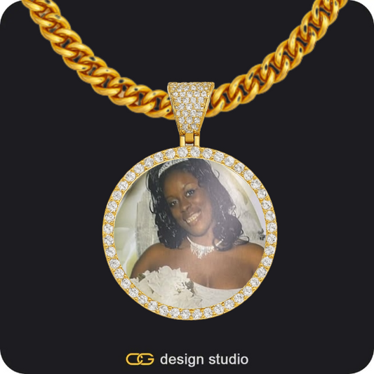 Custom Photo Pendant - Gold / Circle (3 cm) / Cuban (5mm)