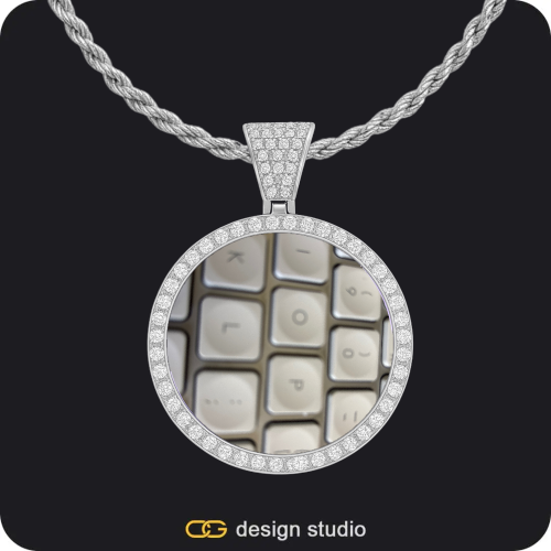 Custom Photo Pendant - Silver / Circle (3 cm) / Rope,Shell Initial Necklace - F / Silver