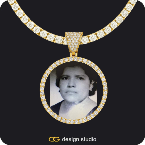 Custom Photo Pendant - Gold / Circle (3 cm) / Tennis