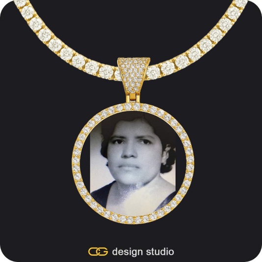 Custom Photo Pendant - Gold / Circle (3 cm) / Tennis