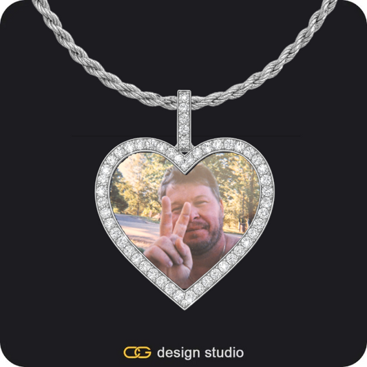 Custom Photo Pendant - Silver / Heart / Rope