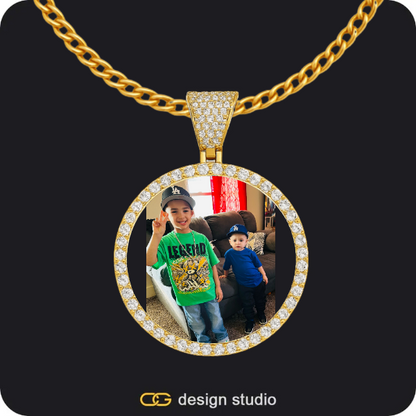 Custom Photo Pendant - Gold / Circle (3 cm) / Rope,Custom Photo Pendant - Gold / Circle (3 cm) / Rope,Shell Initial Necklace - U / Gold,Custom Photo Pendant - Gold / Circle (3 cm) / Cuban (3mm)
