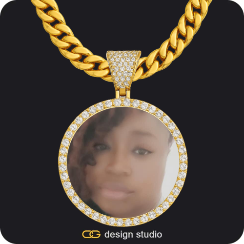 Clover Initial Necklace - A / 18 inch,Custom Photo Pendant - Gold / Circle (4 cm) / Cuban (10mm)