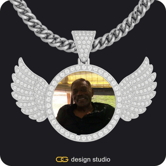 Clover Initial Necklace - K / 18 inch,Custom Photo Pendant - Silver / Wings / Cuban (5mm)