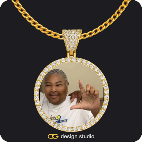 Shell Initial Necklace - H / Silver,Custom Photo Pendant - Gold / Circle (4 cm) / Cuban (3mm)