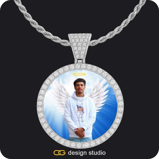 Custom Photo Pendant - Silver / Circle (4 cm) / Rope