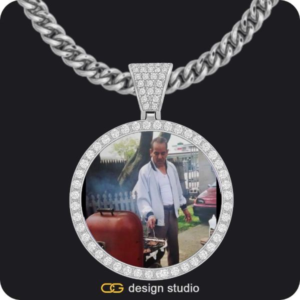 Custom Photo Pendant - Silver / Circle (4 cm) / Cuban (5mm),Custom Photo Pendant - Silver / Circle (4 cm) / Rope