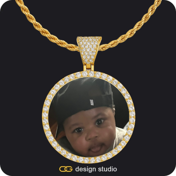 Custom Photo Pendant - Gold / Rectangle / Tennis,Custom Photo Pendant - Gold / Circle (4 cm) / Rope