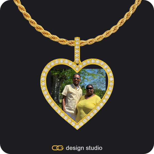 Custom Photo Pendant - Gold / Heart / Rope