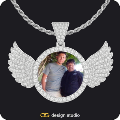Custom Photo Pendant - Silver / Wings / Rope,Custom Photo Pendant - Silver / Wings / Rope