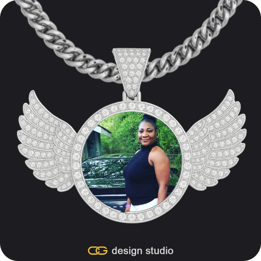 Custom Photo Pendant - Silver / Wings / Cuban (5mm)