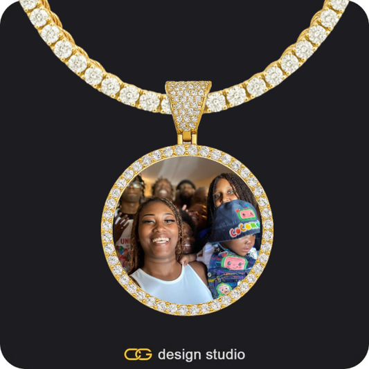Custom Photo Pendant - Gold / Circle (3 cm) / Rope