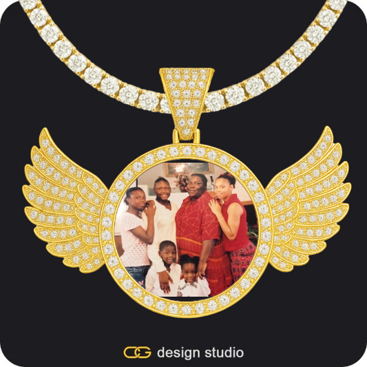 Custom Photo Pendant - Gold / Wings / Tennis