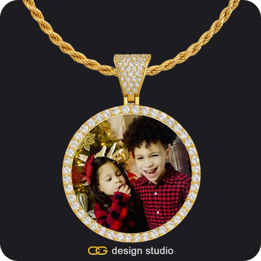 Custom Photo Pendant - Gold / Circle (4 cm) / Rope