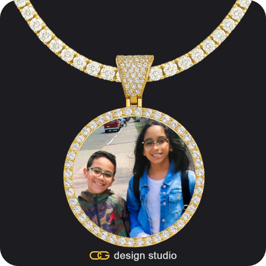 Custom Photo Pendant - Gold / Circle (4 cm) / Tennis