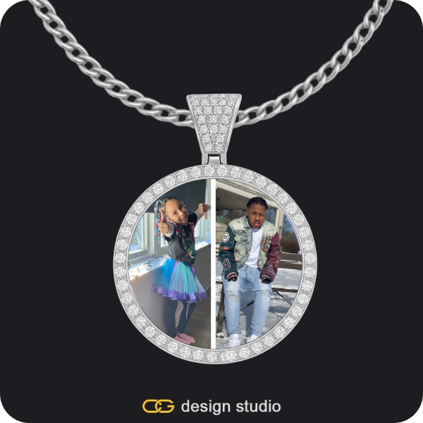 Clover Initial Necklace - J / 16 inch,Custom Photo Pendant - Silver / Circle (3 cm) / Cuban (3mm)