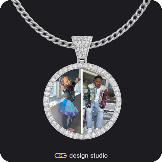 Clover Initial Necklace - J / 16 inch,Custom Photo Pendant - Silver / Circle (3 cm) / Cuban (3mm)