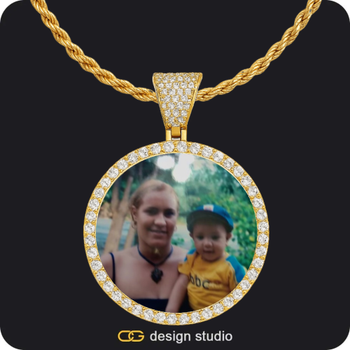 Custom Photo Pendant - Gold / Circle (4 cm) / Rope