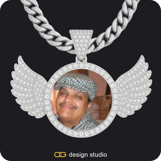 Custom Photo Pendant - Silver / Wings / Cuban (10mm)