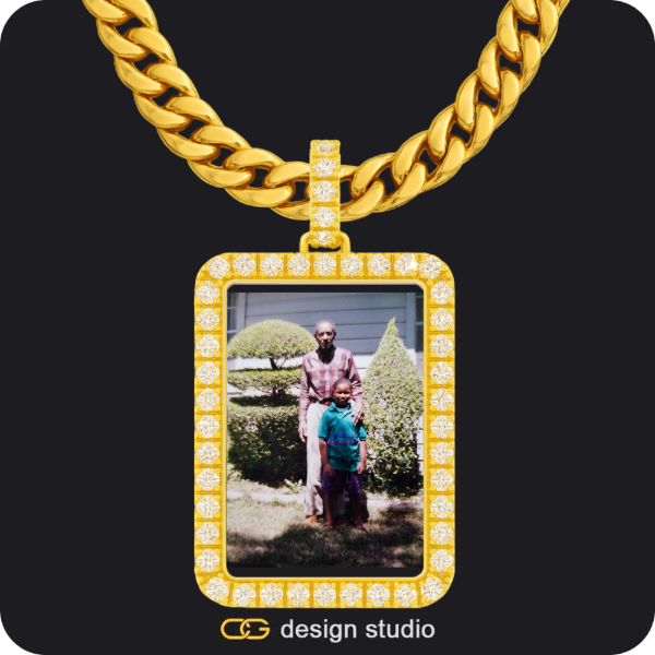 Custom Photo Pendant - Gold / Rectangle / Cuban (10mm),Custom Photo Pendant - Gold / Rectangle / Cuban (10mm),The Vertical Name Necklace