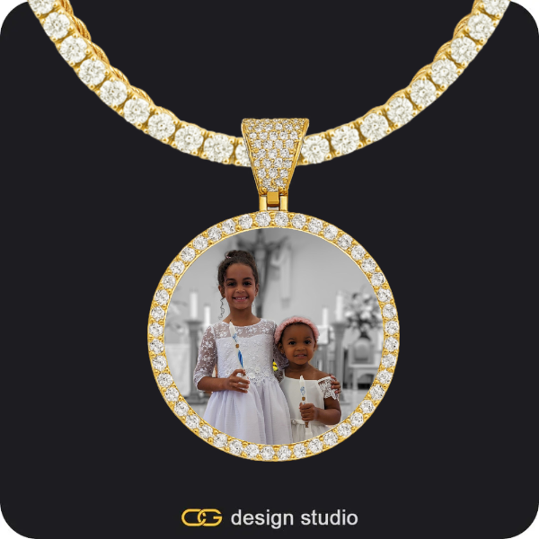 Custom Photo Pendant - Gold / Circle (3 cm) / Rope