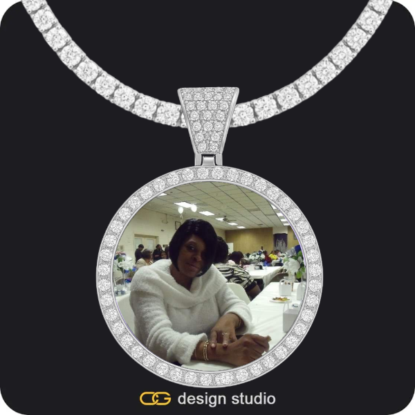 Clover Initial Necklace - P / 16 inch,Custom Photo Pendant - Silver / Circle (4 cm) / Tennis