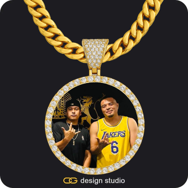Custom Photo Pendant - Gold / Rectangle / Cuban (5mm),Custom Photo Pendant - Gold / Circle (4 cm) / Cuban (10mm)