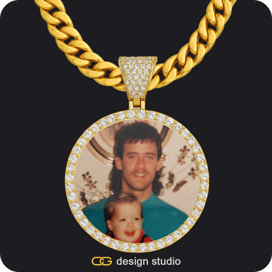 Custom Photo Pendant - Gold / Circle (4 cm) / Cuban (10mm)