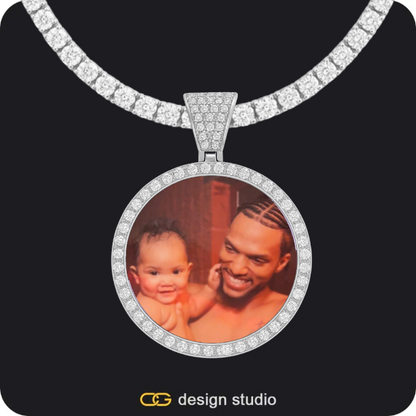 Custom Photo Pendant - Silver / Circle (3 cm) / Tennis,Custom Photo Pendant - Silver / Circle (3 cm) / Tennis