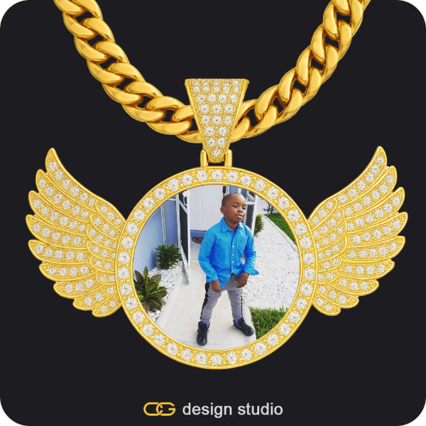 Custom Photo Pendant - Gold / Wings / Cuban (10mm)