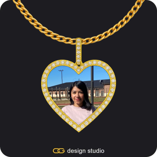 Clover Initial Necklace - K / 18 inch,Custom Photo Pendant - Gold / Heart / Cuban (3mm)