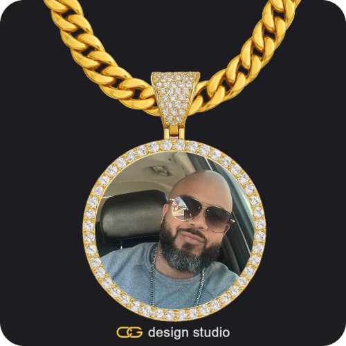 Custom Photo Pendant - Gold / Circle (4 cm) / Cuban (10mm)