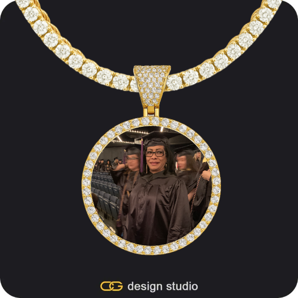 Shell Initial Necklace - X / Gold,Custom Photo Pendant - Gold / Circle (3 cm) / Rope