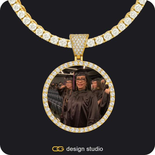 Shell Initial Necklace - X / Gold,Custom Photo Pendant - Gold / Circle (3 cm) / Rope