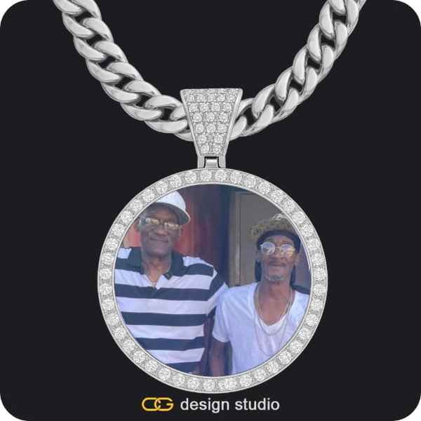 Shell Initial Necklace - X / Silver,Custom Photo Pendant - Silver / Circle (4 cm) / Cuban (10mm)