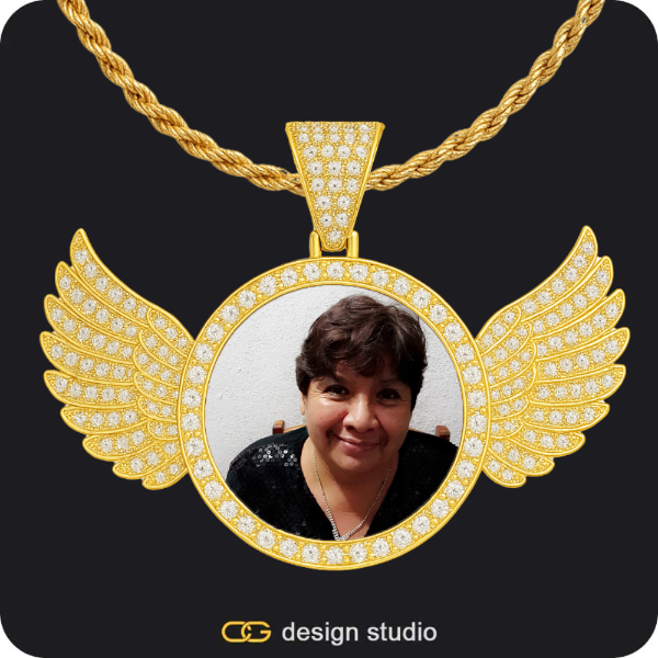 Custom Photo Pendant - Gold / Wings / Rope
