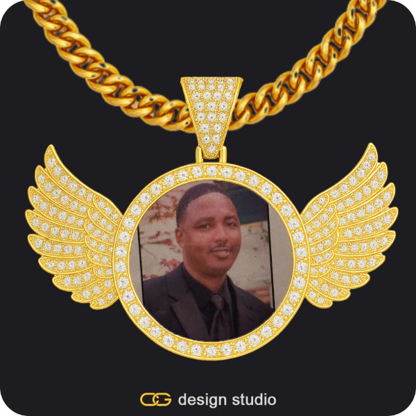 Clover Initial Necklace - K / 16 inch,Custom Photo Pendant - Gold / Wings / Cuban (5mm)