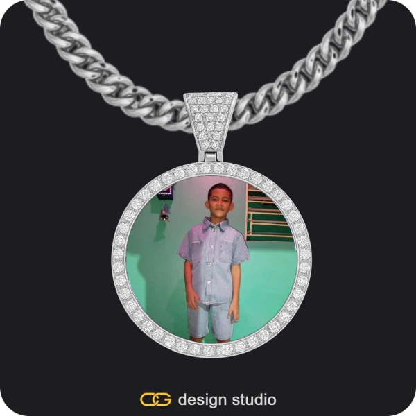 Butterfly initial necklace - G,Custom Photo Pendant - Silver / Circle (3 cm) / Cuban (5mm)